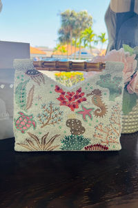 High Quality Embroidery Pearl Beaded Envelope Clutch Handmade Ocean Pattern Bamboo Handle for Wedding Evening Party Customizable - Product Image 2