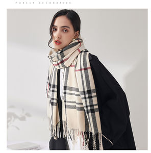 Écharpe en laine 100% à carreaux écossais avec longues franges, étoles et châles d'hiver personnalisés pour femmes et hommes, tricotés en cachemire - Product Image 2