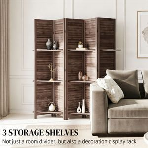 Paravento Pieghevole in Legno di Noce e Divisorio per Stanza, Schermo Privacy per Camera da Letto - Product Image 3