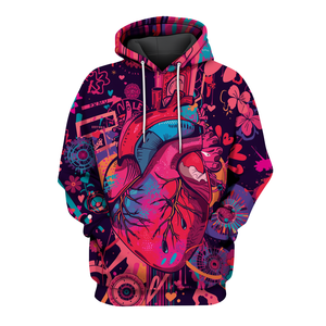 <b>Hearts</b> Print Hoodie Cute Graphic Cotton Fleece Pullover Sweatshirt with OEM ODM Customization - Product Image 6