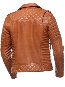 เสื้อแจ็คเก็ตหนังสำหรับขี่มอเตอร์ไซค์สีแทนสำหรับผู้ชาย - Product Image 3