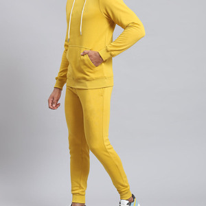 Conjunto Deportivo Informal para Hombre, Sudadera con Capucha Amarilla Sólida de Primavera, Pantalón Deportivo Transpirable de Poliéster, Corte Regular - Product Image 4