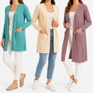 Women Long Sleeve Soft Cardigan Sweater V Neck Shape Cover Up with Pocket for Casual Wear | OEM ODM Manufacturer Bangladesh - Product Image 2
