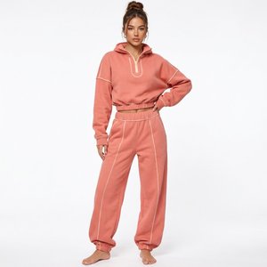 Conjuntos deportivos personalizados de algodón y felpa, sudadera con capucha extragrande y pantalones jogger para marcas estadounidenses con logotipo personalizado. - Product Image 1