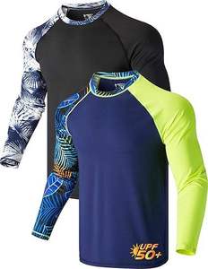 Haut de sport pour homme à manches longues, imprimé feuilles de palmier tropicales, noir et bleu marine, pour entraînement, gym, sport et natation - Product Image 3