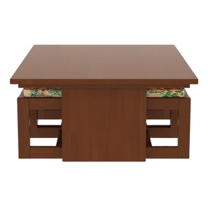 ชุดโต๊ะกาแฟอเนกประสงค์สำหรับห้องนั่งเล่นทรงสี่เหลี่ยมดีไซน์ทันสมัยลายไม้สีน้ำตาลเข้มเก้าอี้4ตัว - Product Image 3