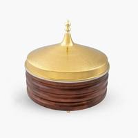 Casserole de luxe classique en bois massif naturel, écologique, compatible lave-vaisselle, avec couvercle en dôme argenté martelé et bordure perlée