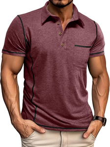 Polo Básico para Hombre, de Algodón, con Botones, Casual, Liso, con Bolsillo, Ligero, para Golf, de Manga Corta, Clásico, de Punto - Product Image 6