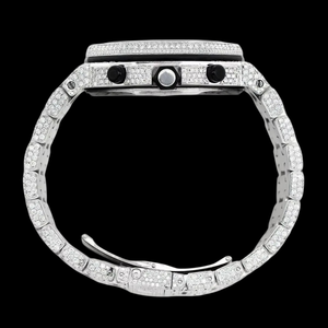 Reloj de Hombre Personalizable Estilo Hip Hop con Diamantes Moissanite, Esfera Redonda Blanca, Múltiples Funciones, Movimiento de Cuarzo, Reloj de Moda - Product Image 3