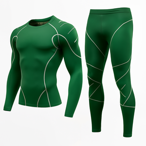 Custom Logo <b>Men's</b> Eco-Friendly Nylon Spandex MMA Rash Guard Set Premium BJJ Grappling <b>Compression</b> <b>Shirt</b> and Tights Set - Product Image 2