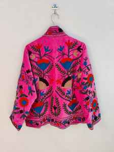 Chaqueta Bordada de Terciopelo Suzani: Abrigo Bohemio Rosa - Product Image 6
