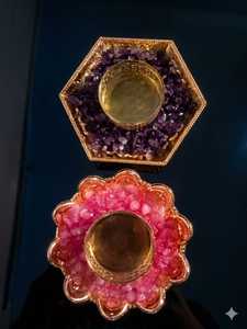 Juego de Portavelas de Cristal con Baño de Oro NOBLESTONE GEMS, Hecho a Mano, con Forma de Flor Rosa Púrpura, Regalo Decorativo para Bodas y Fiestas - Product Image 6