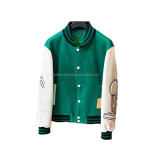 Chaqueta informal Vintage para hombre, chaqueta con mangas de cuero y cuerpo de lana 100%, bordado personalizado, nueva moda - Product Image 1