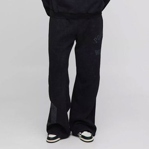 ชุดเซ็ตสตรีทแวร์วินเทจสีดำฟอกกรดแบบซิปเต็มตัว พร้อมกางเกงวอร์มขาบานและเสื้อฮู้ดดี้สำหรับผู้ชาย - Product Image 4