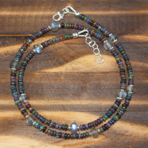 16" 925 Sterling Silver Birthstone Necklace Natural Black <b>Opal</b> Beaded <b>Pendant</b> Wedding Gift Fine Beaded Necklaces Women 4 Grams - Product Image 3
