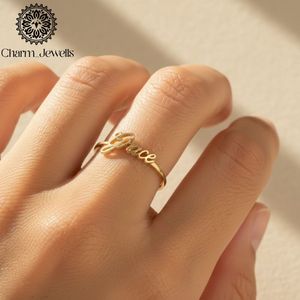 Charm_Jewells Gold Plated <b>Letter</b> Ring Minimalist Style Everyday Wear Unisex Jewelry - Product Image 3