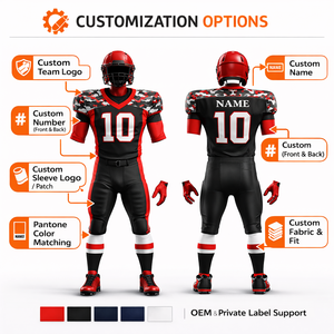 Ensemble d'uniformes de football américain respirants sur mesure, grandes tailles, avec sublimation et broderie OEM, maillots et shorts pour équipes, clubs et ligues - Product Image 4