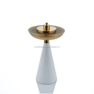 Encensoir Mabkhara contemporain en métal doré avec grille en maille, plateau à charbon et support en résine pour cônes, pour encens Oud arabe, pièce maîtresse - Product Image 1