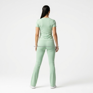 Conjunto de Yoga para Mujer 2026 de Moda: Leggings Acampanados y Top de Manga Corta, Ajuste Delgado, Ropa de Gimnasio, Cintura Alta, Estilo Bootcut para Entrenamiento - Product Image 5