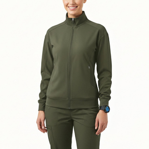 Athletic Style Full Zip Scrub <b>Jacket</b> Healthcare <b>Workers</b> Ribbed Cuffs Functional Medical Uniform Performance Wear Scrub <b>Jackets</b> - Product Image 1