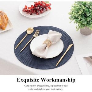 Set di 6 tovagliette rotonde in poliestere intrecciato da 15 pollici, lavabili, per interni/esterni, per tavolo da pranzo. - Product Image 3