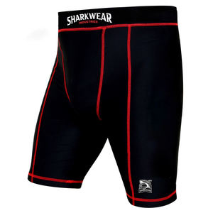 Shorts de compression écologiques pour hommes Sharkwear Industries, logo avant, bordure noire et rouge, séchage rapide, taille élastique, taille mi-haute, style sportif - Product Image 6