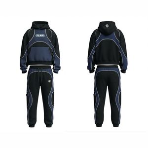 Conjunto Deportivo de Hombre con Parches de Tela Pesada |   Sudadera con Capucha y Pantalones Deportivos Personalizados con Paneles en Contraste | - Product Image 3