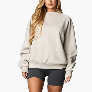 Sweat-shirt oversize pour femme, col rond, couleur unie, tricoté en coton et fibre de bambou, manches longues, style respirant pour l'automne - Product Image 1