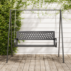 Outdoor Metal Garden <b>Swing</b> Bench With A <b>Frame</b> Stand Lattice Backrest Chain Hanging Porch Patio Furniture - Product Image 3