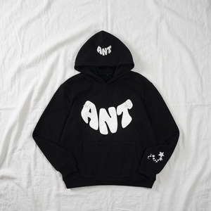 Sudadera con Capucha Personalizada con Estampado Puff, para Hombre y Mujer, Estilo Urbano, Oversize, de Felpa Gruesa, Color Negro, con Logotipo de Estrella, Unisex - Product Image 1