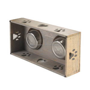 Comedero elevado de madera para perros de doble cena S/S, cuencos de comida para mascotas elevados, comederos con diseño de pata y corazón para comida y agua para perros y gatos - Product Image 3