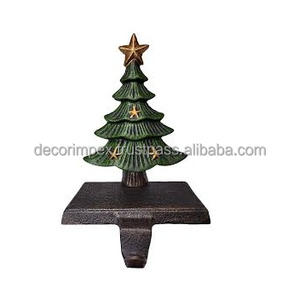 Soportes para medias de árbol de Navidad de hierro fundido, árboles metálicos, acabado en oro rojo y plata, hermosos ganchos pesados y resistentes (árboles de color) - Product Image 1