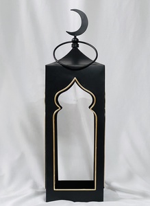 2026 Ramadan Home Tabletop Decorations Popular Mosque Shape <b>Square</b> Metal <b>Candle</b> Holder Lantern - Product Image 4