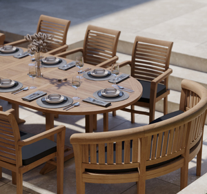 Ensemble de table à manger ovale en teck massif pour l'extérieur, 8 places avec fauteuils, finition naturelle, meubles de jardin de luxe pour villa - Product Image 5