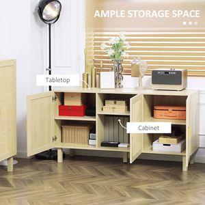 Mobiletto Boho con 3 Ante Regolabili in Rattan Naturale per Soggiorno, Cucina e Garage - Product Image 4