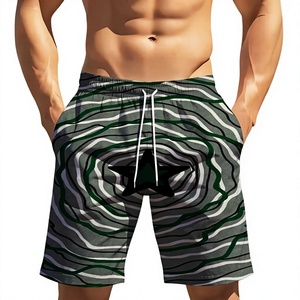 <b>Men's</b> White Green Geometric Pattern Board Shorts Mid Waist Drawstring Quick Dry Casual Swim <b>Trunks</b> - Product Image 2