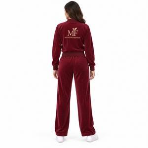 MANGOES FASHION Men Women's Maroon <b>Velour</b> Polyester/Cotton Breathable Summer <b>Plus</b> <b>Size</b> <b>Tracksuit</b> Set Full Sleeve Zipper Front - Product Image 2