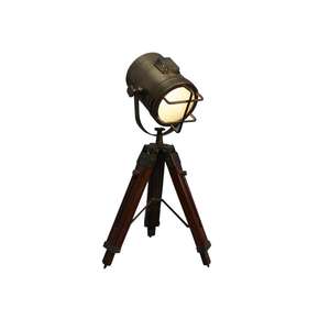 ขาตั้งไม้โบราณพร้อมโคมไฟสปอตไลท์ทองเหลืองโบราณ ปรับระดับได้ ใช้ตั้งพื้นหรือวางบนโต๊ะ สไตล์วินเทจสำหรับตกแต่งบ้าน - Product Image 1