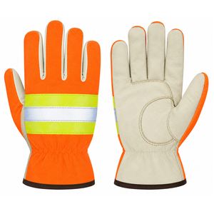Gants industriels en gros, sur mesure, orange réfléchissant, gris, durables, avec paume antidérapante, vêtements de travail haute visibilité - Product Image 1