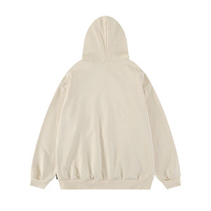Sudadera con Capucha Beige para Hombre, Corte Holgado, Color Sólido, Estilo Casual Otoñal, Felpa Francesa de Algodón - Product Image 1