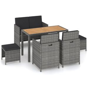Set da Pranzo da Esterno in Rattan Grigio, 6 Posti, Mobili da Giardino con Tavolo in Teak, Stile Contemporaneo - Product Image 1