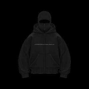 Winter Custom Double Layer Pullover <b>Oversized</b> <b>Mens</b> Balaclava <b>Fleece</b> Heavy Weight Zip up Mask <b>Hoodie</b> Hoodies for Man 100% Cotton - Product Image 5
