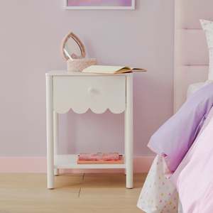 Table de chevet en bois rose à un seul tiroir festonné, étagère de rangement ouverte, table de chevet décorative en bois pour enfants - Product Image 6
