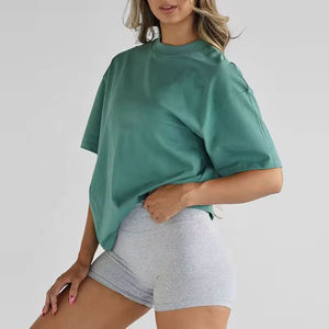 Custom Wear Oversized Fit Boyfriend 100%Premium Cotton Green High Neck T Shirt for Women Hot Sale Breathable Cheap Price - Product Image 2