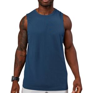 Camiseta sin Mangas de Punto Transpirable para Hombre, Color Sólido, Cuello Redondo, Ropa Deportiva Informal, Azul, Diseño Personalizado, Nuevo Estilo - Product Image 4