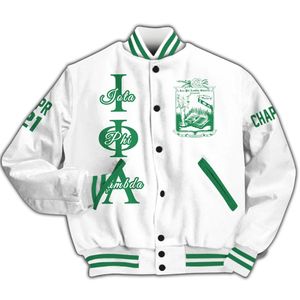 Chaqueta Universitaria Personalizada Iota Phi Lambda para Mujer, Chaqueta Bomber con Letras Blancas, Escudo, Número y Año de la Hermandad - Product Image 5