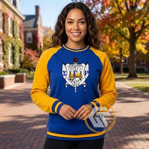 เสื้อสเวตเชิ้ตคอกลมสีน้ำเงินทองสำหรับผู้หญิง Sigma Gamma Rho ปักลายตราสัญลักษณ์ด้านหน้า ผ้าฝ้ายฟลีซเนื้อนุ่ม ทรงปกติ - Product Image 4