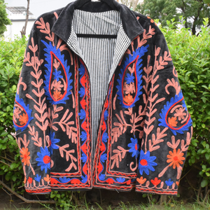Handmade Floral Embroidered <b>Velvet</b> Jacket | Floral Suzani Style <b>Coat</b>, Boho Designer Wear - Product Image 3