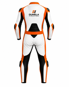 DUMELA Leather Motorcycle <b>Suit</b> Auto Racing Windproof Customizable <b>White</b> Orange Black Full <b>Body</b> Protection Abrasion Resistant - Product Image 2