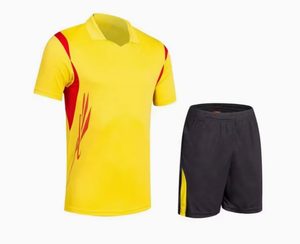 Ensemble uniforme de tennis jaune et rouge pour hommes, manches courtes, col rabattu, polyester anti-humidité, vêtements de sport pour adultes - Product Image 1
